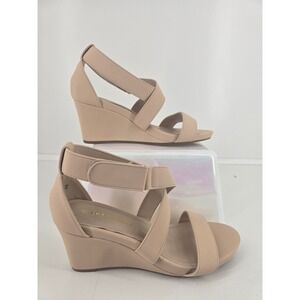 Dream Pairs SANDI Wedge Sandal Nude Hook & Loop Strap Women's 7.5